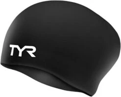 TYR Long Hair Black Silicone Swim Cap